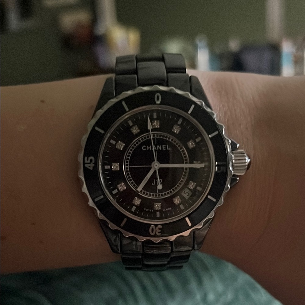 CHANEL J12 Black Ceramic Watch with Diamond Markers